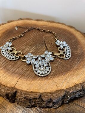Plunder Gold and Clear Crystal Bib Necklace